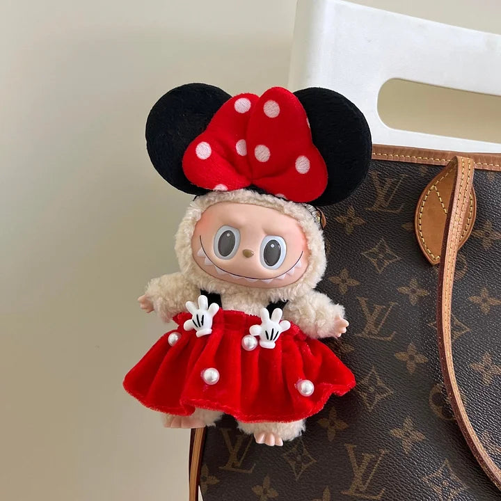 Labubu Minnie Mouse style red velvet dress
