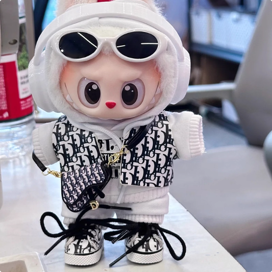 Designer-Inspired Plush Doll Clothes with Sunglasses & Mini Bag, Streetwear Fashion