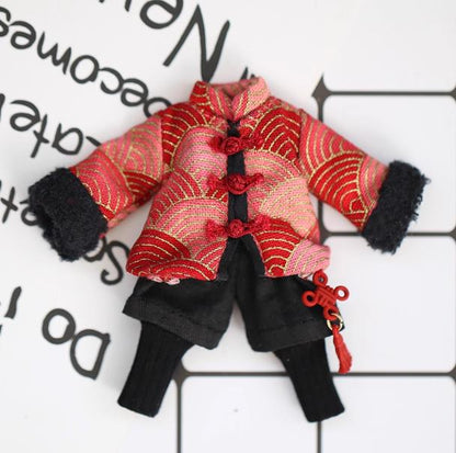OB11 Doll Clothing, 1/12 Scale BJD Doll Apparel, New Year Tang Suit Festival Outfit, Doll Replacement Costume Set