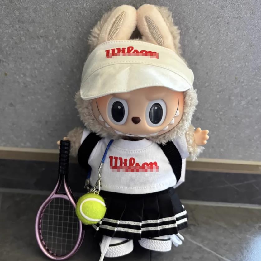 Tennis Theme Doll Outfit Set | Wilson-Inspired Plush Doll Clothes with Racket & Ball, Cute Bunny Ear Design, Cross-Border Hot Seller