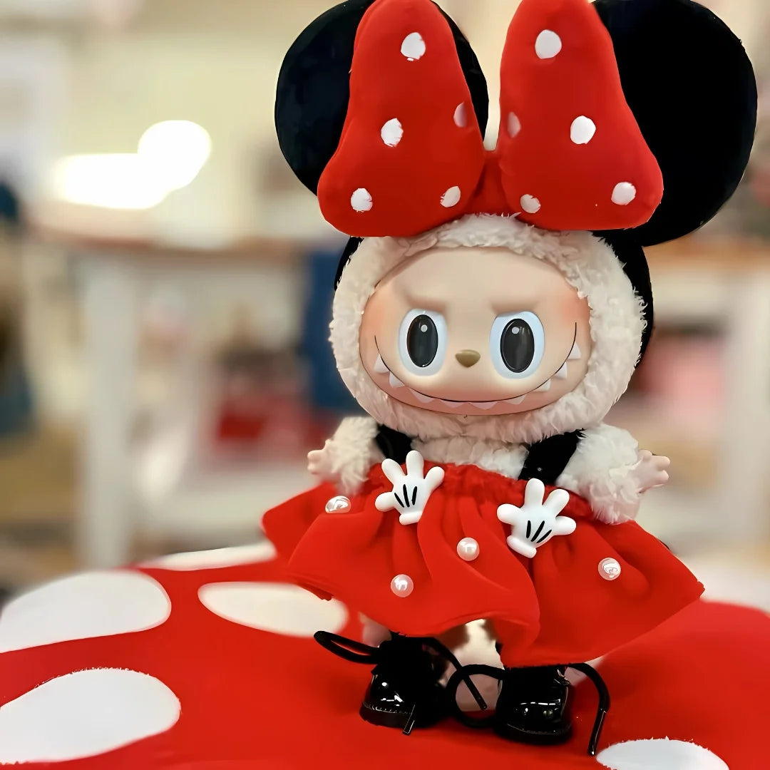 Labubu Minnie Mouse style red velvet dress