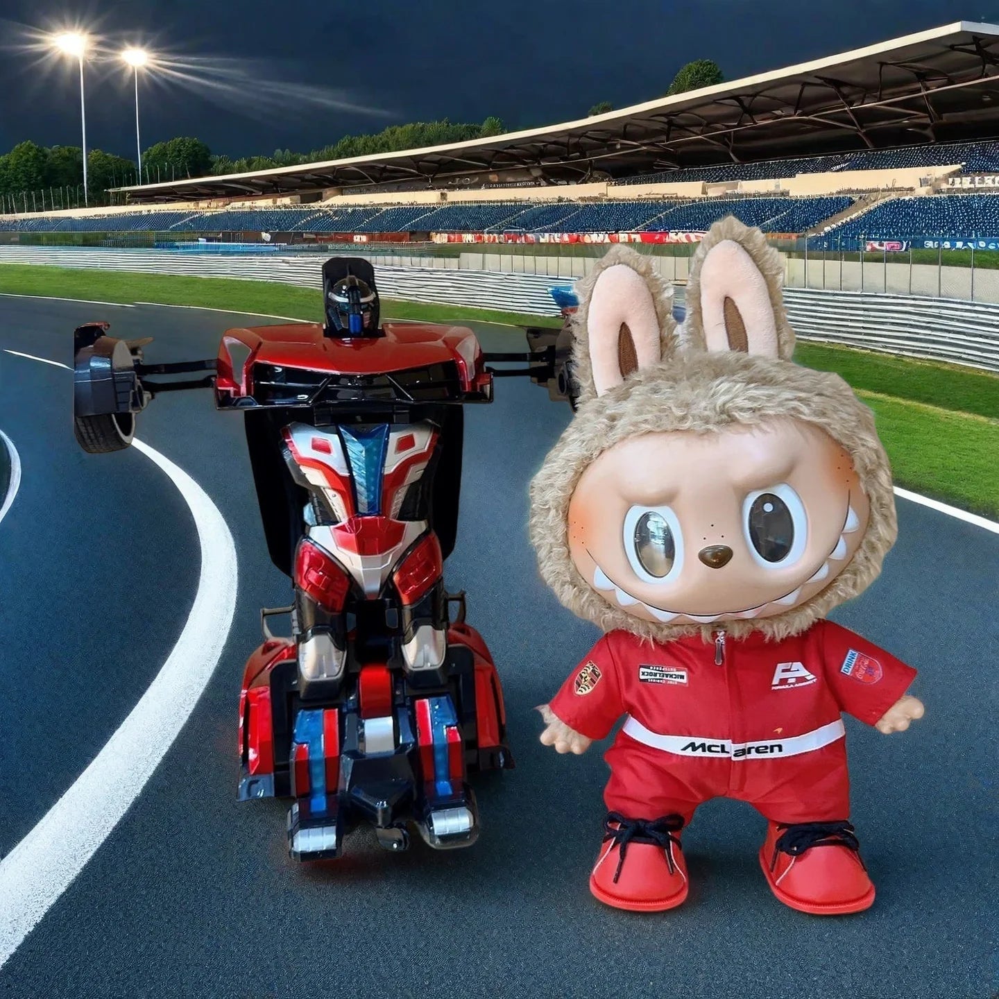 Labubu doll costume Ferrari racing suit set Hamilton style F1 racing suit set including hat red sports style