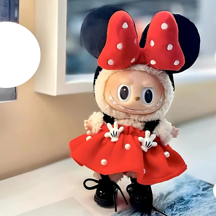 Labubu Minnie Mouse style red velvet dress