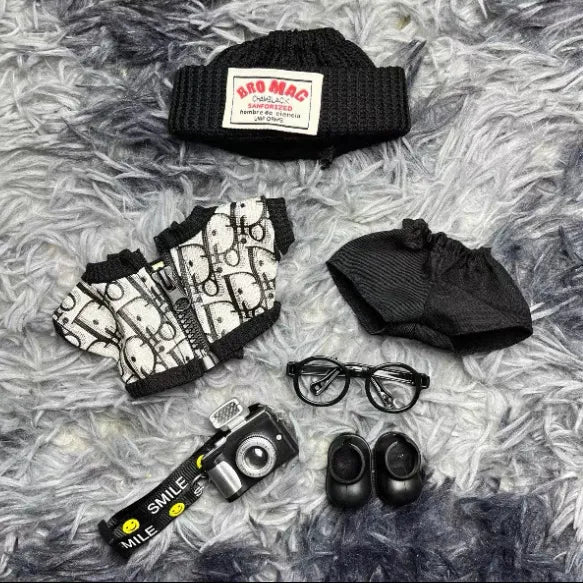 Cool Doll Clothes 6-Piece Set for 17cm Dolls | Street Fashion with Camera & Glasses, Ideal for Doll Collectors Worldwide