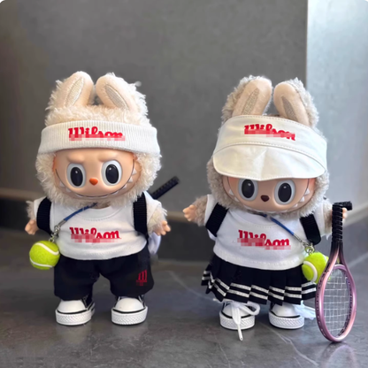 Tennis Theme Doll Outfit Set | Wilson-Inspired Plush Doll Clothes with Racket & Ball, Cute Bunny Ear Design, Cross-Border Hot Seller