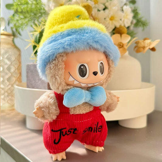 17cm Doll Cute Costume Collection | Fluffy Two-Tone Hat & Bowtie Outfit, Whimsical Fashion