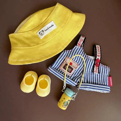 Doll Clothing Set For 17cm dolls Trendy Doll Outfit Casual Striped Overalls Set