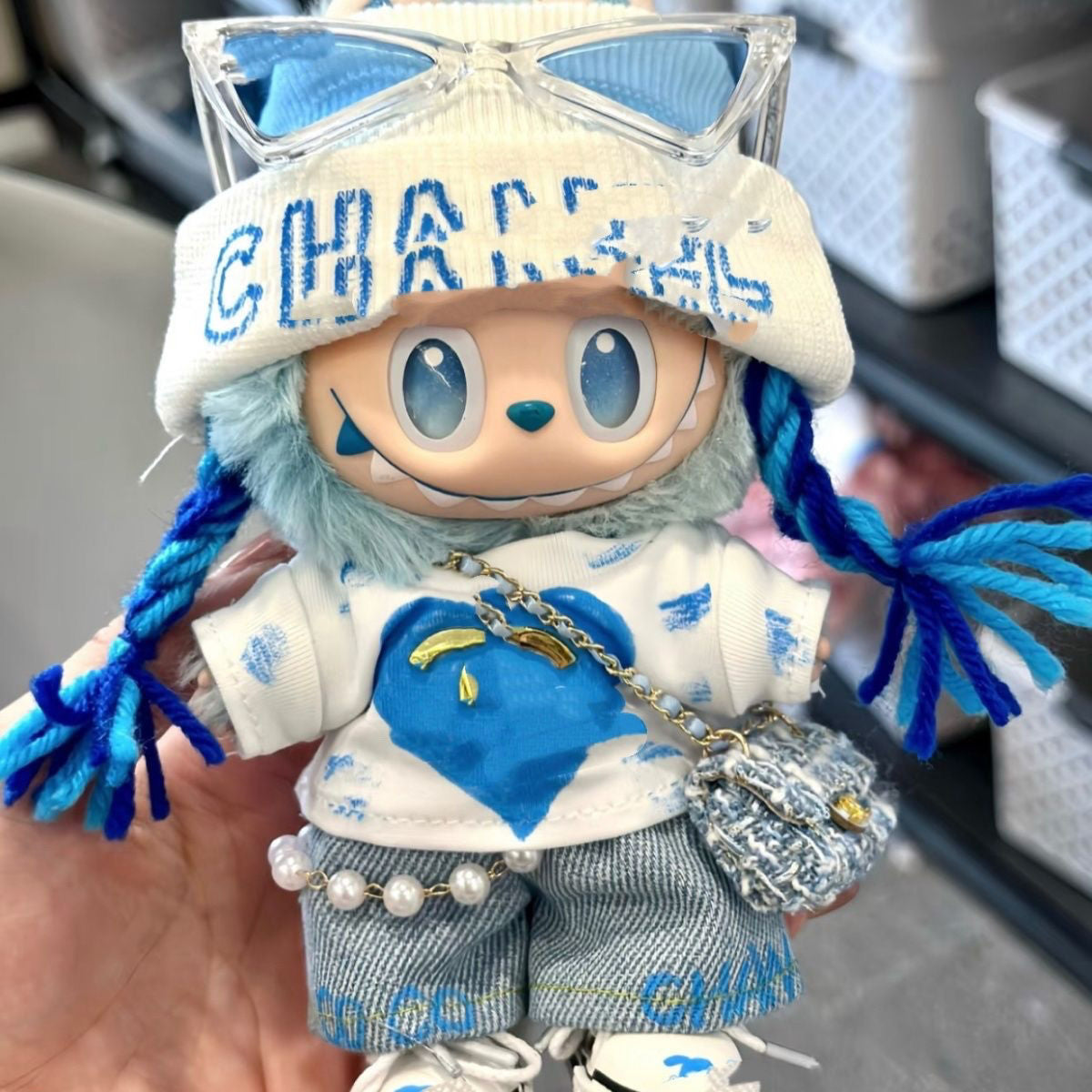 15-17cm Doll Fashion Outfit Set: Denim Streetwear (Hat+Top+Pants+Sunglasses+Shoes) for 1/6 BJD Dolls