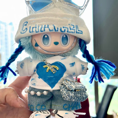 15-17cm Doll Fashion Outfit Set: Denim Streetwear (Hat+Top+Pants+Sunglasses+Shoes) for 1/6 BJD Dolls