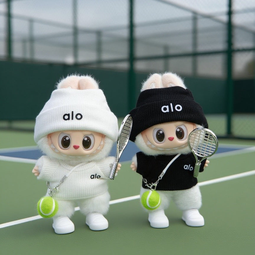 17cm Sport Tennis Doll Outfit - Knit Sweater, Beanie Hat & Tennis Accessories Set for Plush Dolls | Cross-Border Bestseller
