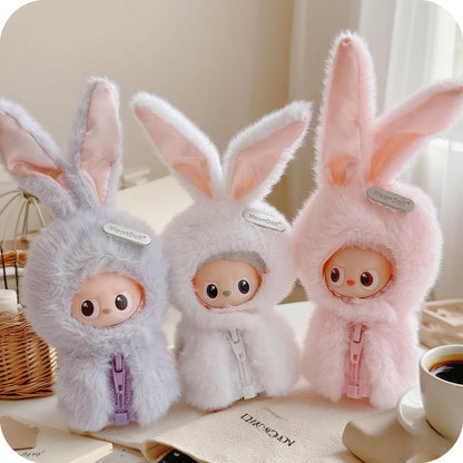 Labubu 4.0 "Pin of Love" 10cm Plush Bunny Hat Outfit | Long Ears Rabbit Costume for Mini Monster Dolls