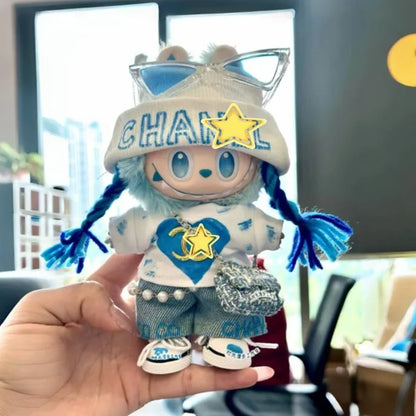 15-17cm Doll Fashion Outfit Set: Denim Streetwear (Hat+Top+Pants+Sunglasses+Shoes) for 1/6 BJD Dolls