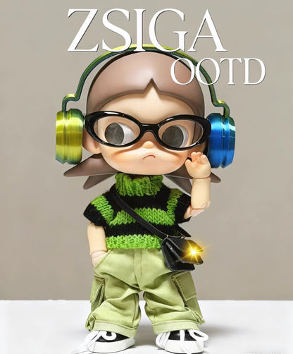 Zsiga 1/8 Articulated Doll 5-Piece Workwear Style Outfit: Sweater + Cargo Pants + Headphones + Glasses + Crossbody Bag Doll Clothes Accessories