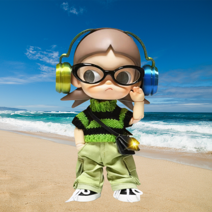 Zsiga 1/8 Articulated Doll 5-Piece Workwear Style Outfit: Sweater + Cargo Pants + Headphones + Glasses + Crossbody Bag Doll Clothes Accessories