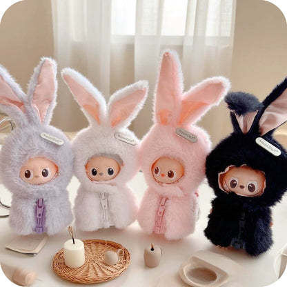 Labubu 4.0 "Pin of Love" 10cm Plush Bunny Hat Outfit | Long Ears Rabbit Costume for Mini Monster Dolls