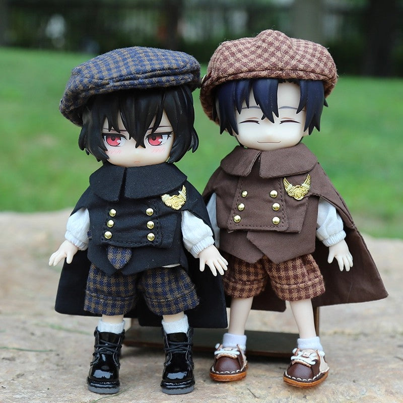 OB11 Doll Clothes | 1/12 BJD Doll Outfits | Doll British Beret & Retro Cape 8-Piece Set | Doll Clothing