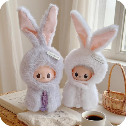 Labubu 4.0 "Pin of Love" 10cm Plush Bunny Hat Outfit | Long Ears Rabbit Costume for Mini Monster Dolls