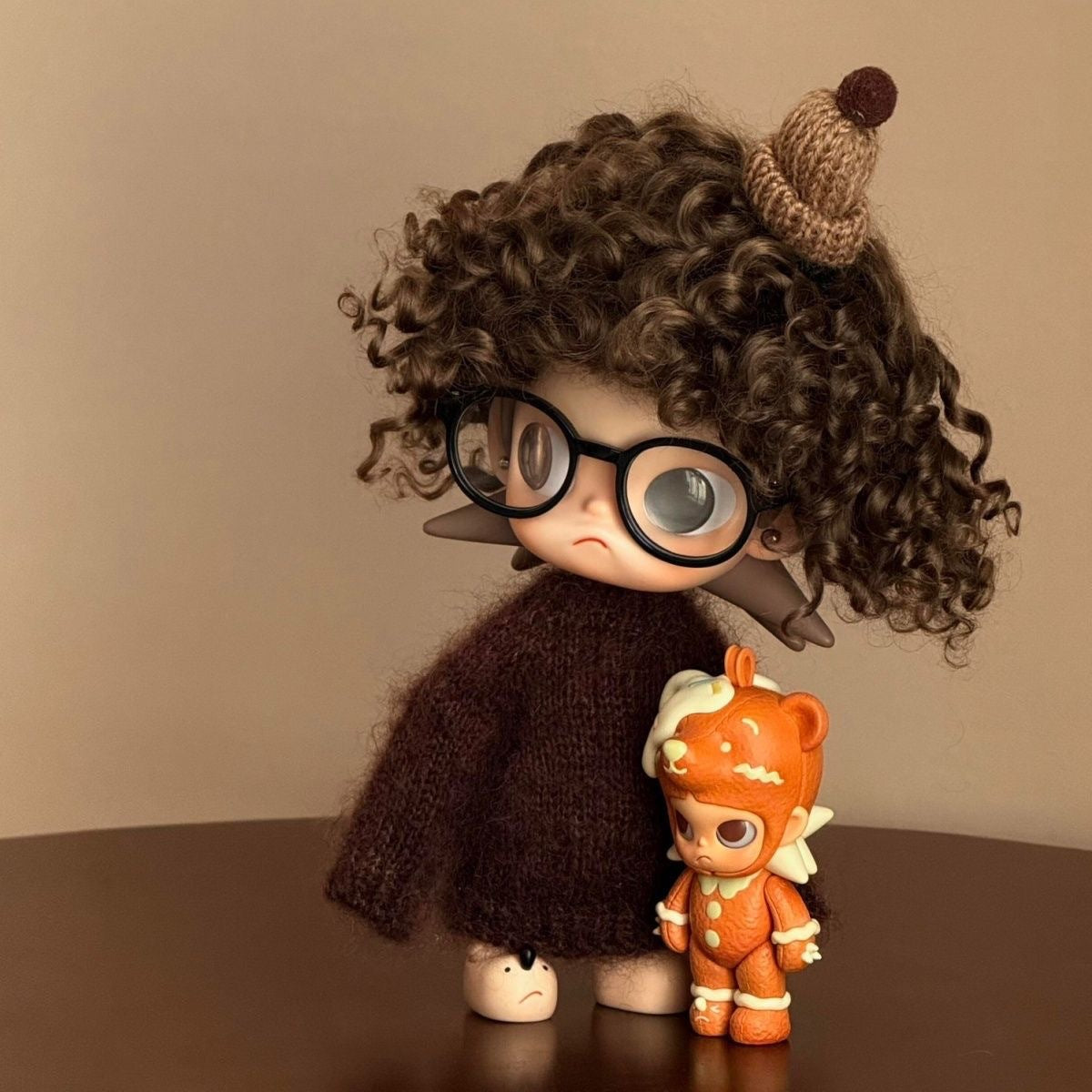 Zsiga Cool Style 3-Piece Doll Outfit: Brown Knitted Sweater + Glasses + Hat for Zsiga 1/8 Articulated Doll Fashion Accessories