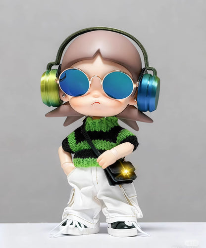 Zsiga 1/8 Articulated Doll 5-Piece Workwear Style Outfit: Sweater + Cargo Pants + Headphones + Glasses + Crossbody Bag Doll Clothes Accessories