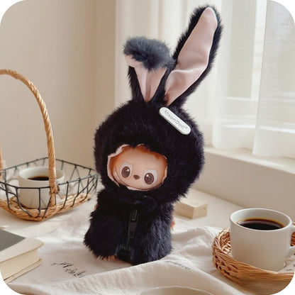 Labubu 4.0 "Pin of Love" 10cm Plush Bunny Hat Outfit | Long Ears Rabbit Costume for Mini Monster Dolls