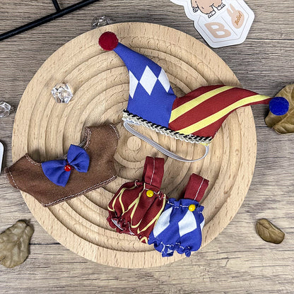 Labubu 4.0 Doll Outfit Set - Jester Themed Bifurcated Hat + Bow Tie + Romper, Carnival Cosplay Costume for Labubu 4.0 Vinyl Doll