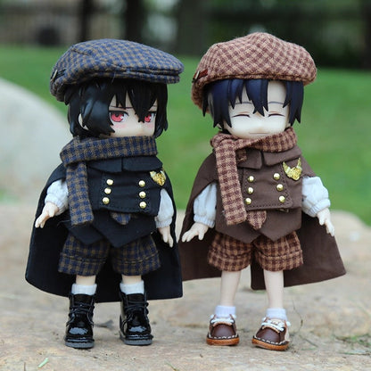 OB11 Doll Clothes | 1/12 BJD Doll Outfits | Doll British Beret & Retro Cape 8-Piece Set | Doll Clothing