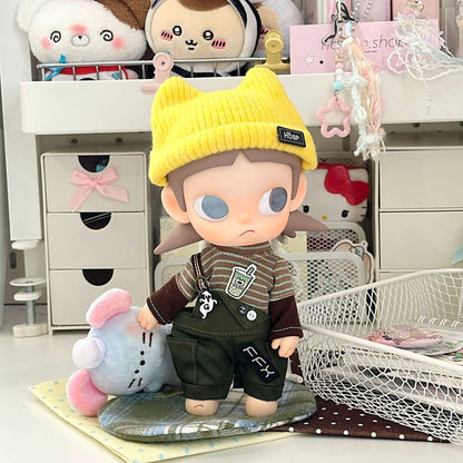 Zsiga 1/8 Articulated Doll Clothes - Three-Piece Casual Workwear Set (Yellow Knitted Beanie + Striped Top + Cargo Overalls) Trendy Doll Outfit Accessories