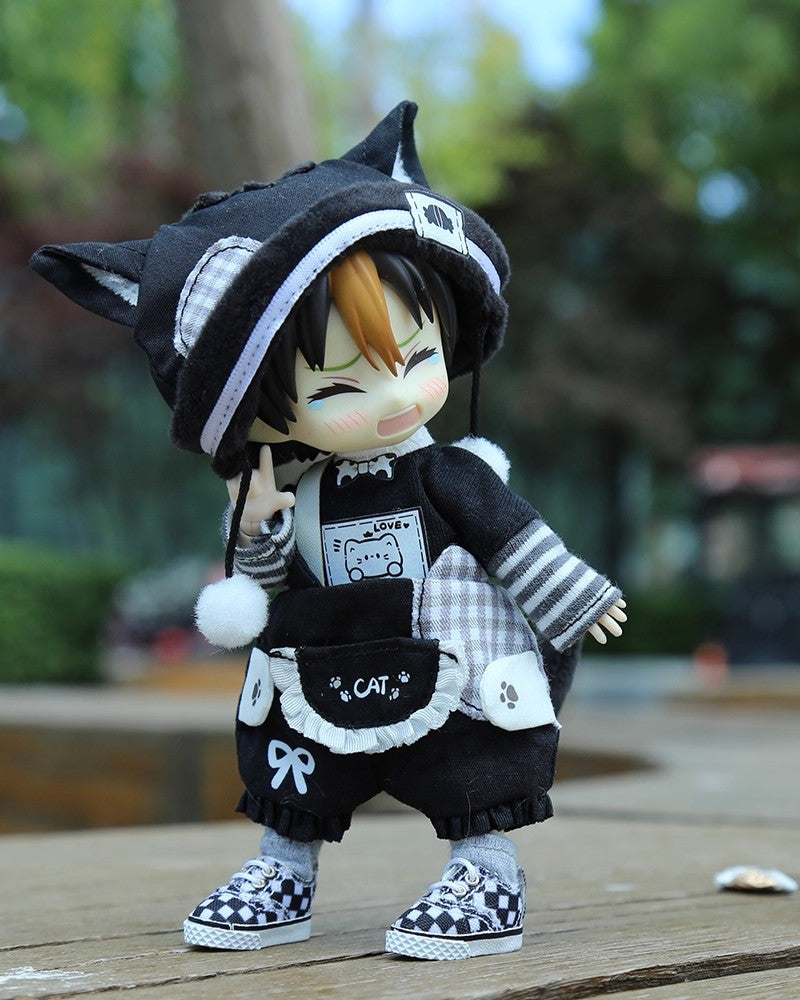 Cute Cat Outfit for OB11 Dolls - 1/12 BJD Body9 Doll Clothes 3-Piece Set