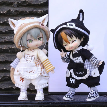 Cute Cat Outfit for OB11 Dolls - 1/12 BJD Body9 Doll Clothes 3-Piece Set