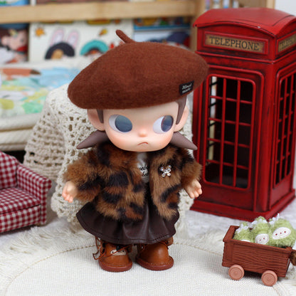 20cm Zsiga 1/8 Articulated Doll Autumn Winter Outfit Set | 4-Piece: Faux Mink Coat + T-Shirt + Leather Skirt + Beret | Fashion Doll Clothing for Collectible Toys