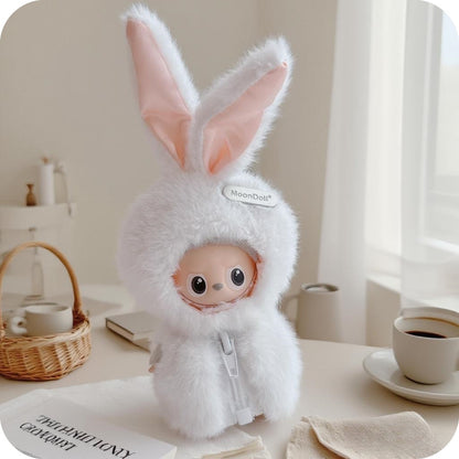 Labubu 4.0 "Pin of Love" 10cm Plush Bunny Hat Outfit | Long Ears Rabbit Costume for Mini Monster Dolls