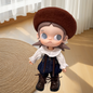 Zisga 1/8 Scale Articulated Doll Outfit Set: Chestnut Beret + Ruffled Blouse + Denim Suspenders + Brown Shoes (Free Earrings)