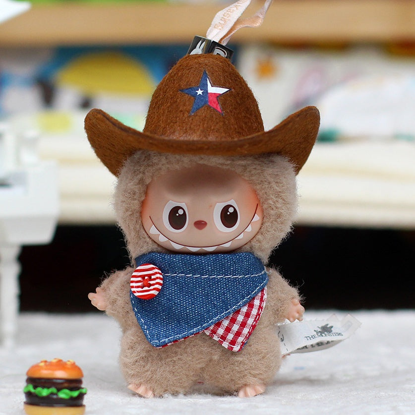 Labubu 4th Generation Doll Outfit - Western Cowboy Theme Set (Cowboy Hat + Bandana ) for 10.5cm Labubu Vinyl Doll