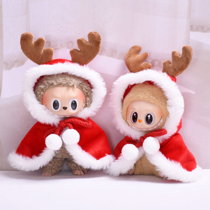 Doll Christmas Clothes for 15-17cm dolls/Doll Christmas Outfits Red Antler Decorated Cloak