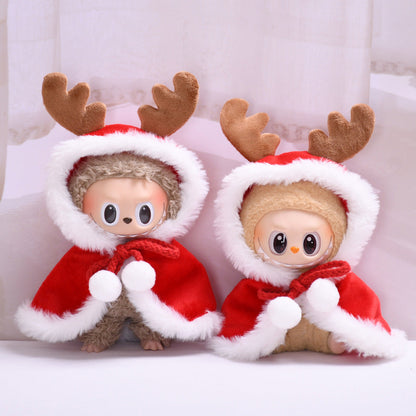 Doll Christmas Clothes for 15-17cm dolls/Doll Christmas Outfits Red Antler Decorated Cloak