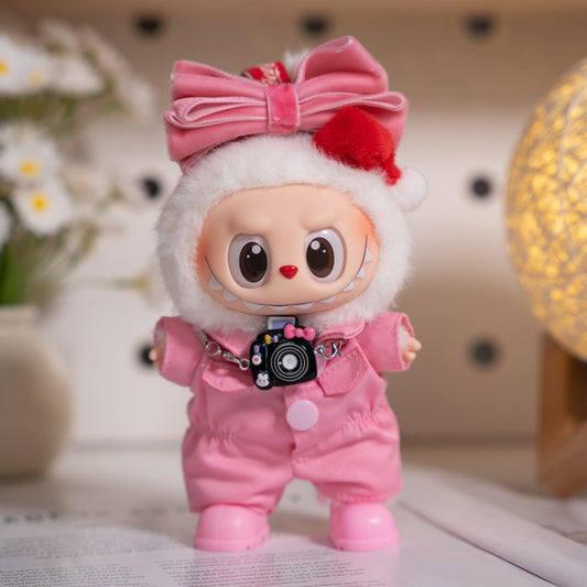 Doll Clothing For 17cm dolls Doll Fashion Onesie Set - 4 Pieces (Bow Hair Accessory, Onesie, Shoes, Camera)