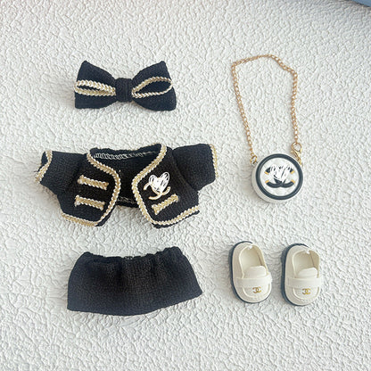 17cm Doll Clothes 5-Piece Set - Luxury Tweed Outfit with Bow, Bag & Shoes for Labubu Generation 1/2/3, Doll Accessories