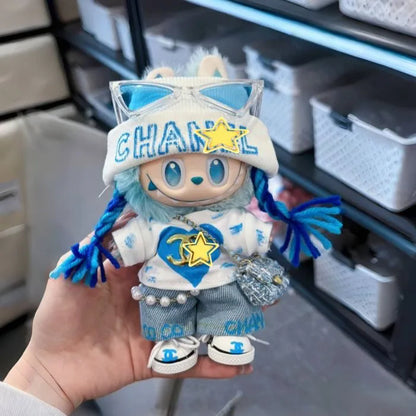 15-17cm Doll Fashion Outfit Set: Denim Streetwear (Hat+Top+Pants+Sunglasses+Shoes) for 1/6 BJD Dolls