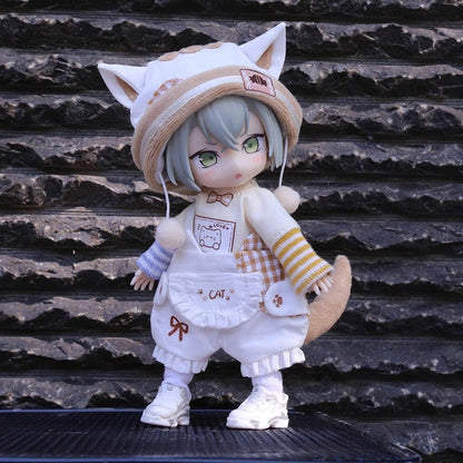 Cute Cat Outfit for OB11 Dolls - 1/12 BJD Body9 Doll Clothes 3-Piece Set
