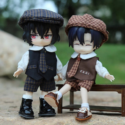 OB11 Doll Clothes | 1/12 BJD Doll Outfits | Doll British Beret & Retro Cape 8-Piece Set | Doll Clothing