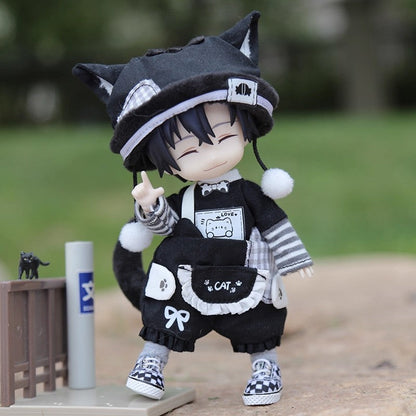 Cute Cat Outfit for OB11 Dolls - 1/12 BJD Body9 Doll Clothes 3-Piece Set