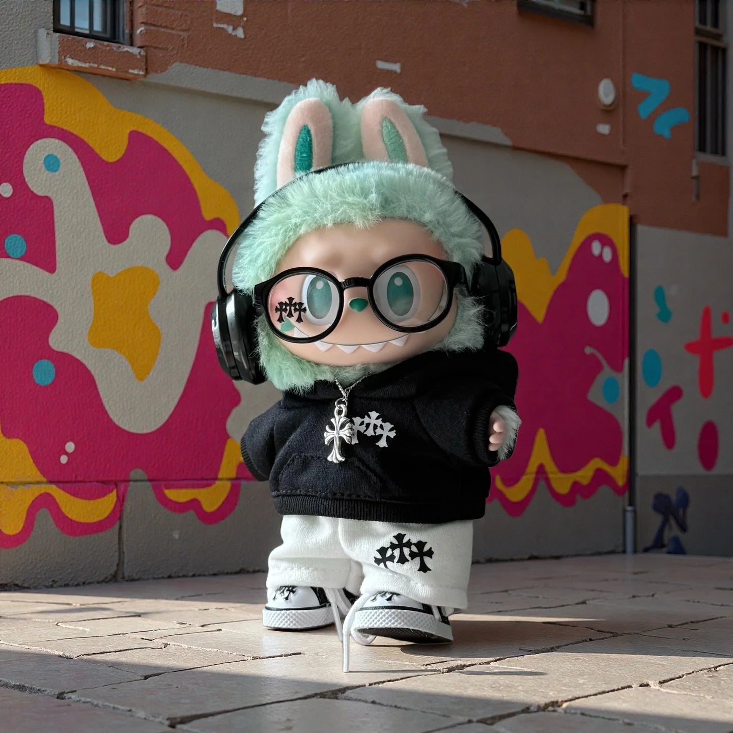 Labubu Chrome Hearts Street Style Hoodie Set