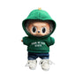 Labubu doll-style streetwear hoodie set, paired with jeans and sneakers, for an urban look.