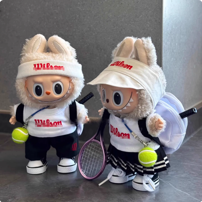 Tennis Theme Doll Outfit Set | Wilson-Inspired Plush Doll Clothes with Racket & Ball, Cute Bunny Ear Design, Cross-Border Hot Seller